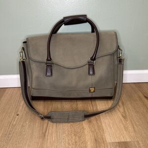 DVF Diane Von Furstenberg Green Canvas Suede 18" Business Case w/Removable Strap